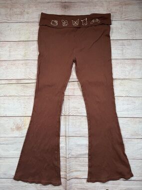 Hello Kitty Brown Flared Lounge Pants with Cute Character Waistband‎